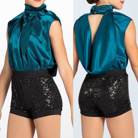 WEISSMAN Dance Costume aqua teal blue romper leotard The Cure 12900 adult - MA - Picture 1 of 11